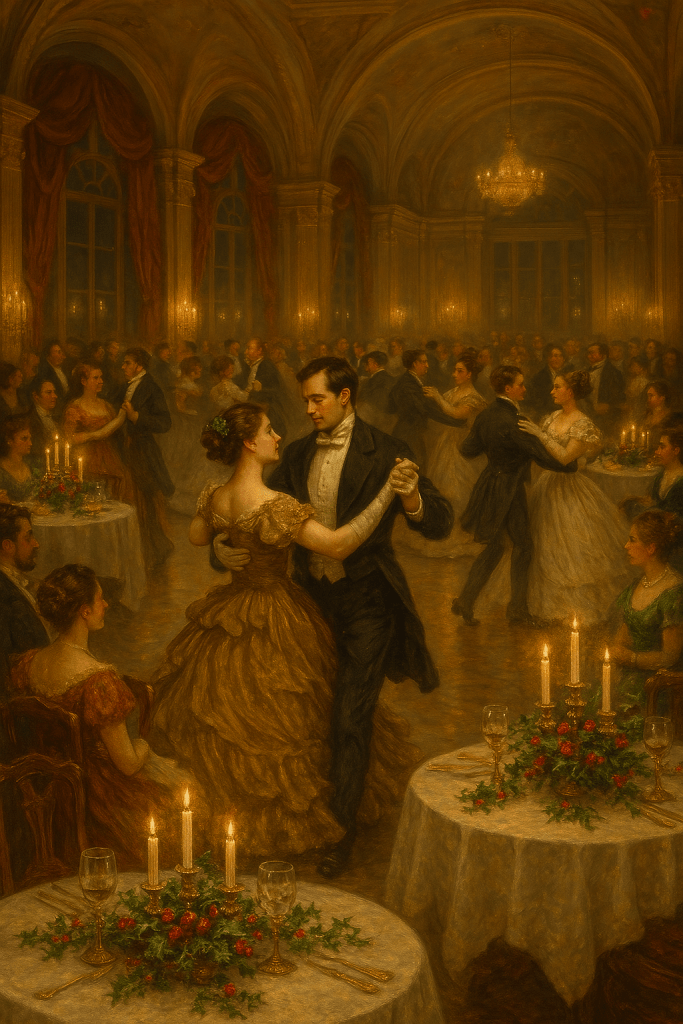 Bal de Noël 19ème siècle couples qui dansent